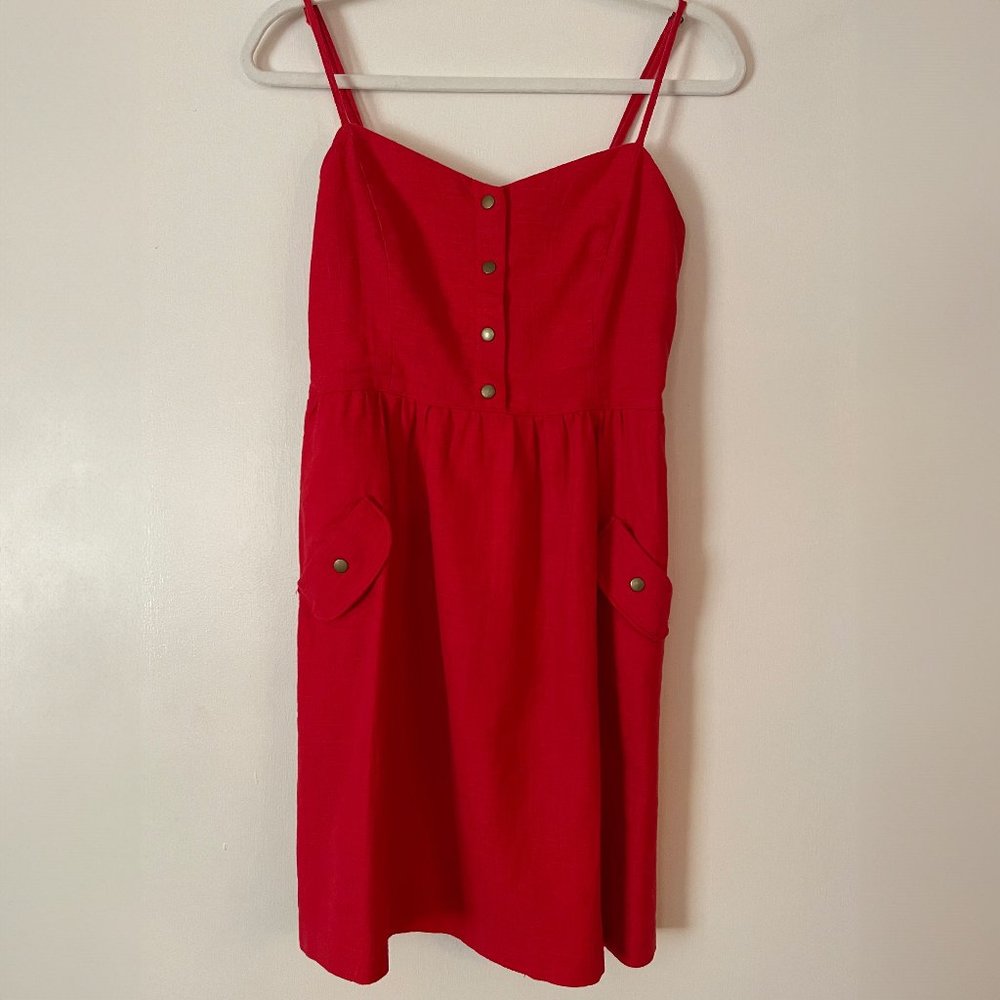 Red Cope Midi Dress with Pockets and Backless Detailing Size Medium